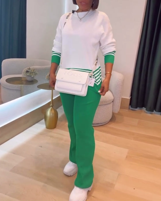 Paski Kontrastowy Pulower Spodnie Zestaw