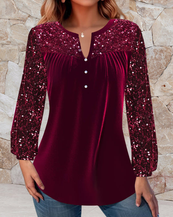 Elegancka bluzka plisowana z cekinami i dekoltem w serek