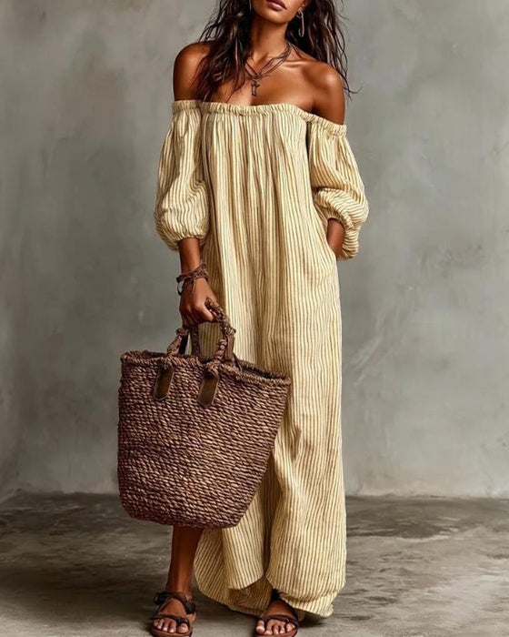 Sukienka Luźny Off-Shoulder W Paski