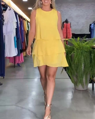 Sukienka bez rękawów dwuwarstwowa z falbaną