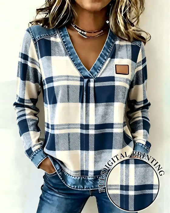 Top Dekolt W W Kratę Denim Patchwork