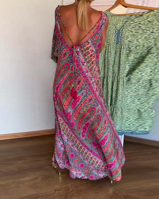 Sukienka Bez Rękawów Luźna Kaszmir Print