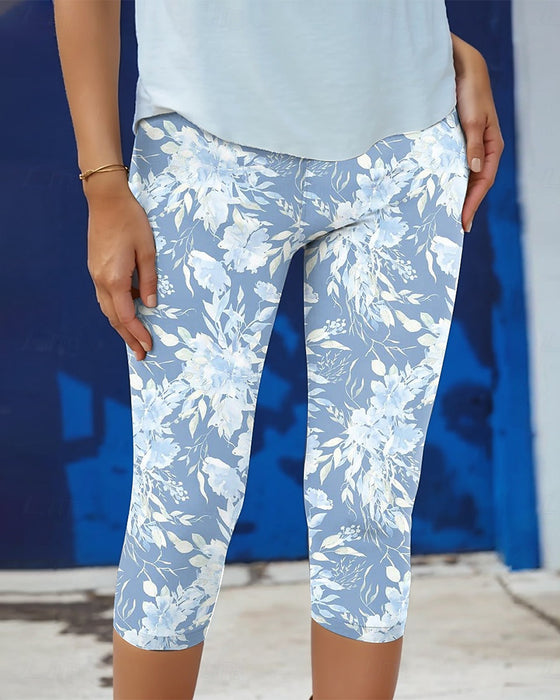 Spodnie Rozciągliwe Casual Drukowane Cropped