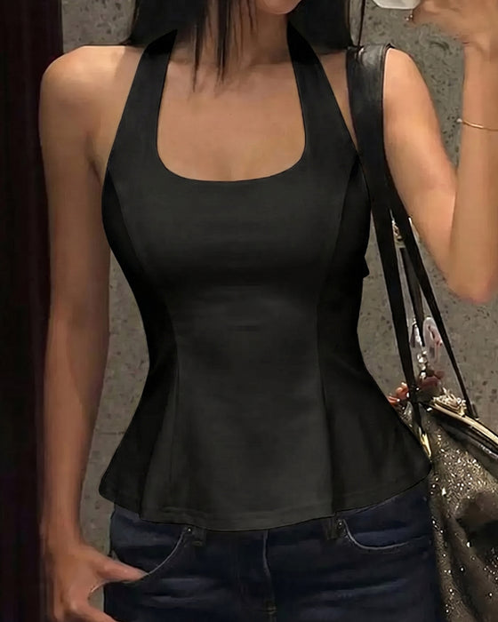 Tank Tops Halter Kwadratowa Szyja Szykowny