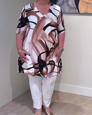 T-Shirt Casual V Dekolt Drukowany Półrękaw