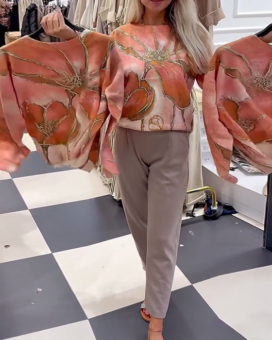 Luźny Sweter z Okrągłym Dekoltem i Wzorem