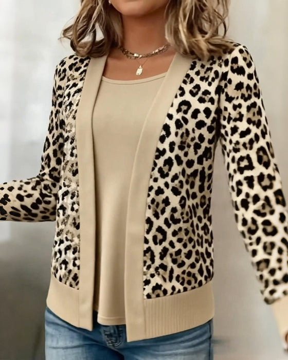 Top Z Faux Dwuczęściowym Wyglądem I Leopardzim Printem