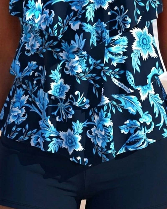 Tankini Nieregularny Ruffle Dół