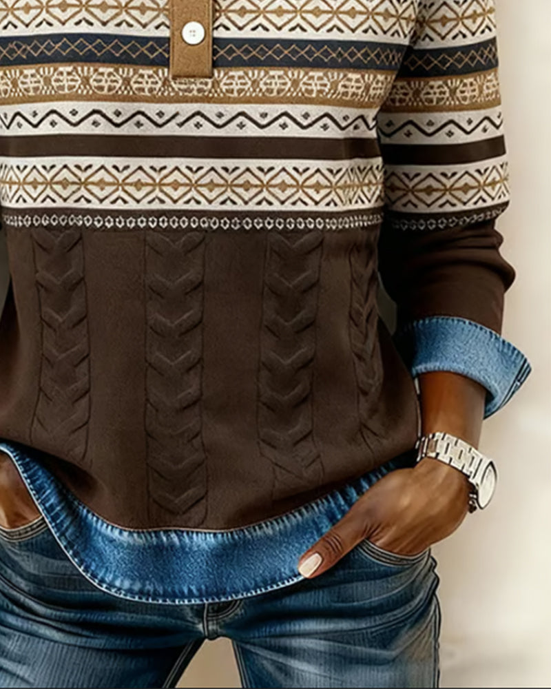 Bluza Z Kołnierzem Typu Button-Down I Łączeniem Kolorów