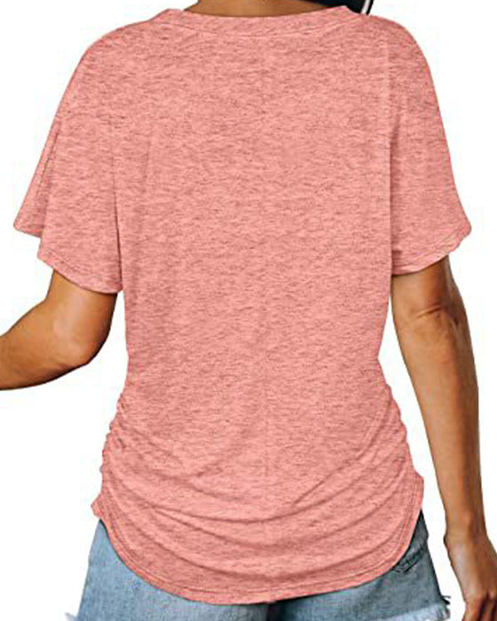 T-Shirt Plisowany Jednokolorowy Dekolt W Serek