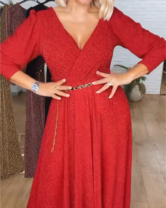 Stylowa Sukienka W Jednolitym Kolorze Z Dekoltem W Serek