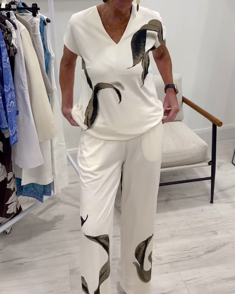 Komplet Dwuczęściowy Nadruk Malowany Tuszem