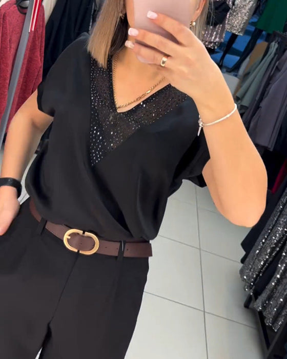 Bluzka z krótkim rękawem i dekoltem w kształcie litery V