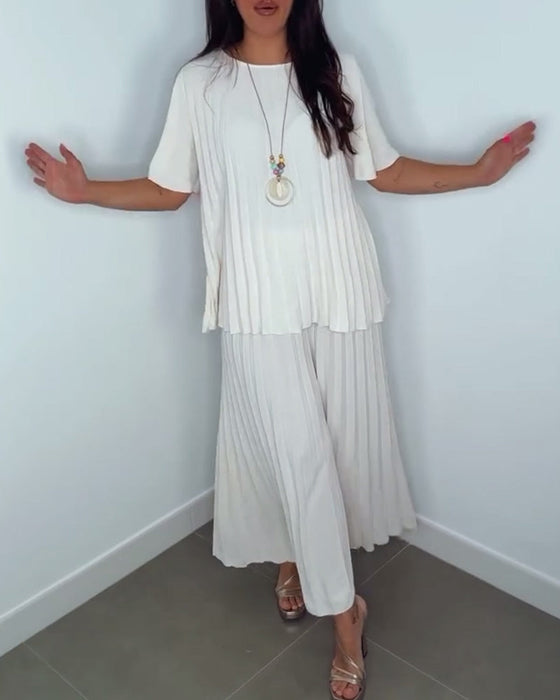 Luźne komplety plisowane w jednolitym kolorze