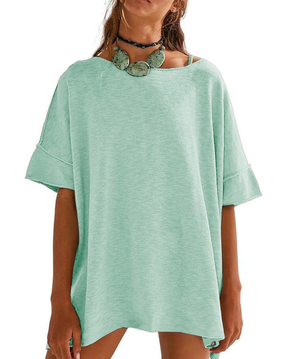 T-Shirt Jednokolorowy Patchwork Półrękaw