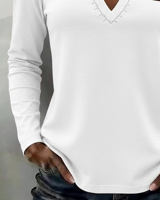 Top Dekolt W Serek Jednokolorowy Stylowy Casual