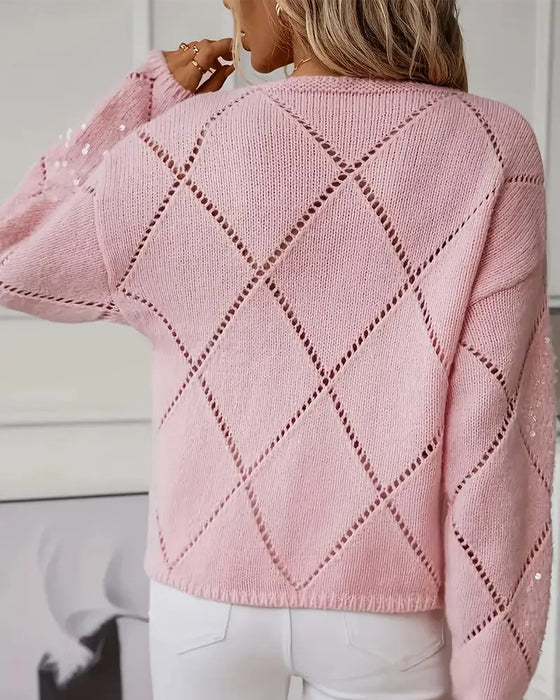 Sweter Elegancki Ażurowy Cekiny