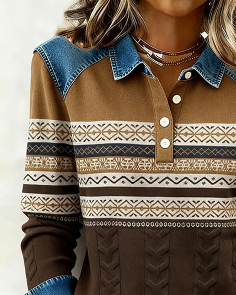 Bluza Z Kołnierzem Typu Button-Down I Łączeniem Kolorów