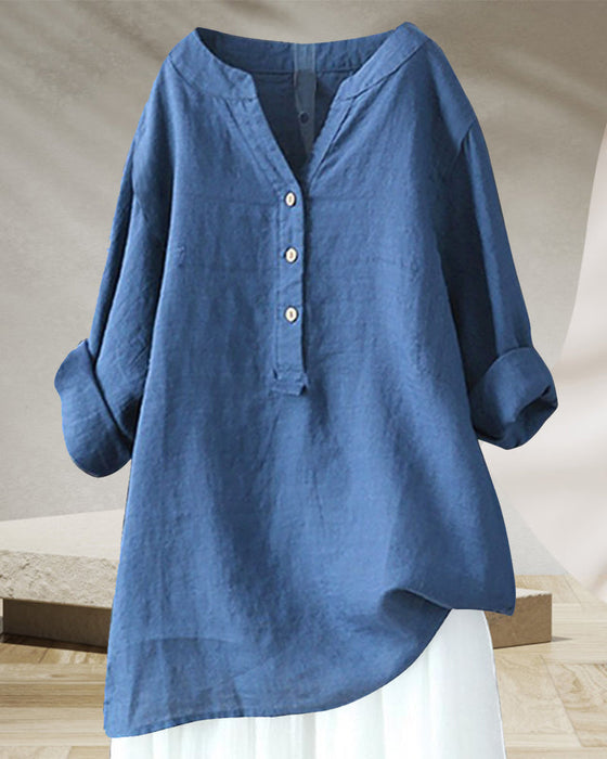 Koszula z długimi rękawami w jednolitym kolorze z dekoltem w serek