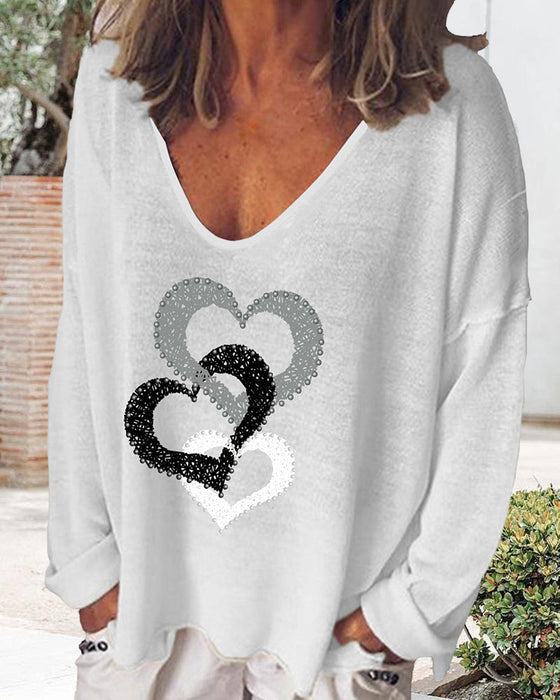 Bluzka z długim rękawem i nadrukiem serca