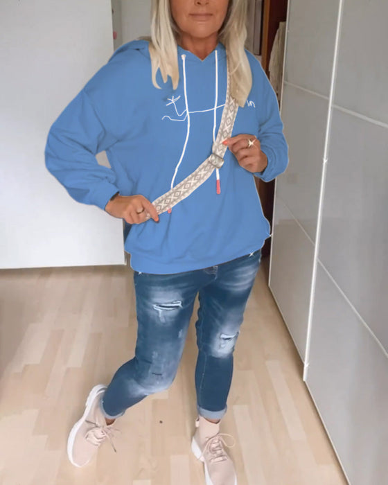 Luźna bluza z kapturem z nadrukiem kotwicy