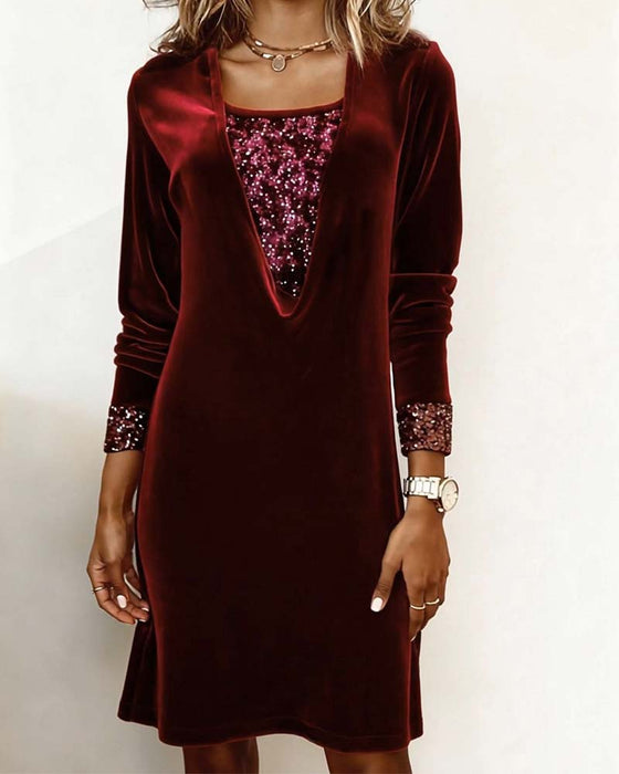 Sukienka Elegancka Cekinowa Patchwork