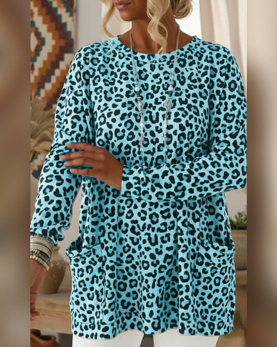 Top Z Leopardzim Printem I Okrągłym Dekoltem