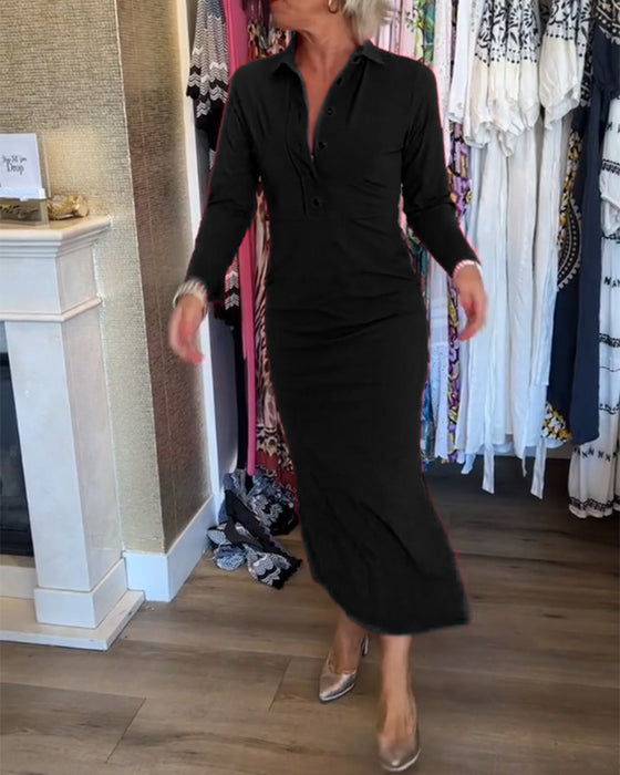 Elegancka sukienka z rozcięciem w jednolitym kolorze