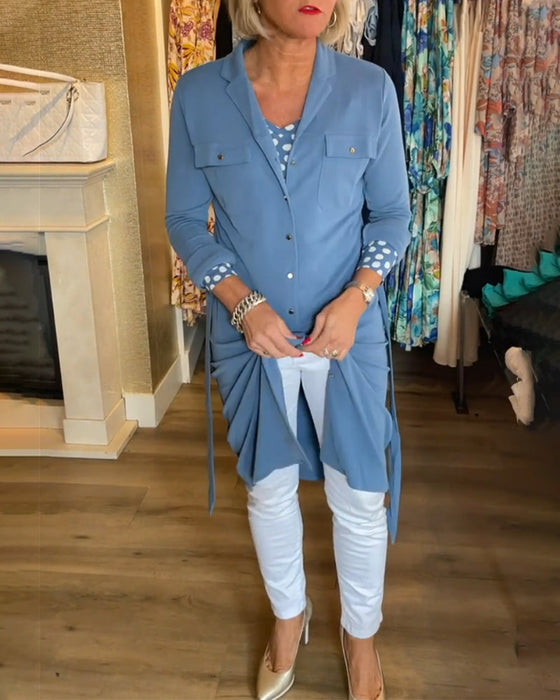 Płaszcz zapinany na guziki w swobodnym jednolitym kolorze