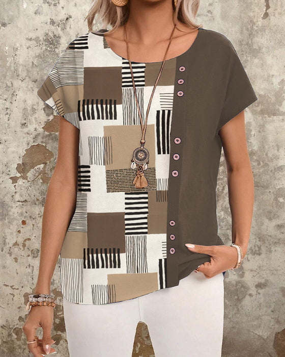 T-Shirt Z Nadrukiem Geometrycznym W Paski