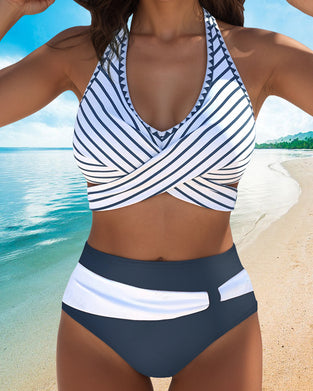 Bikini Seksowny W Paski Na Szyję Wiązany