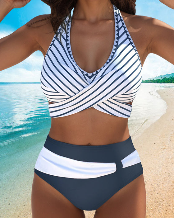 Bikini Seksowny W Paski Na Szyję Wiązany