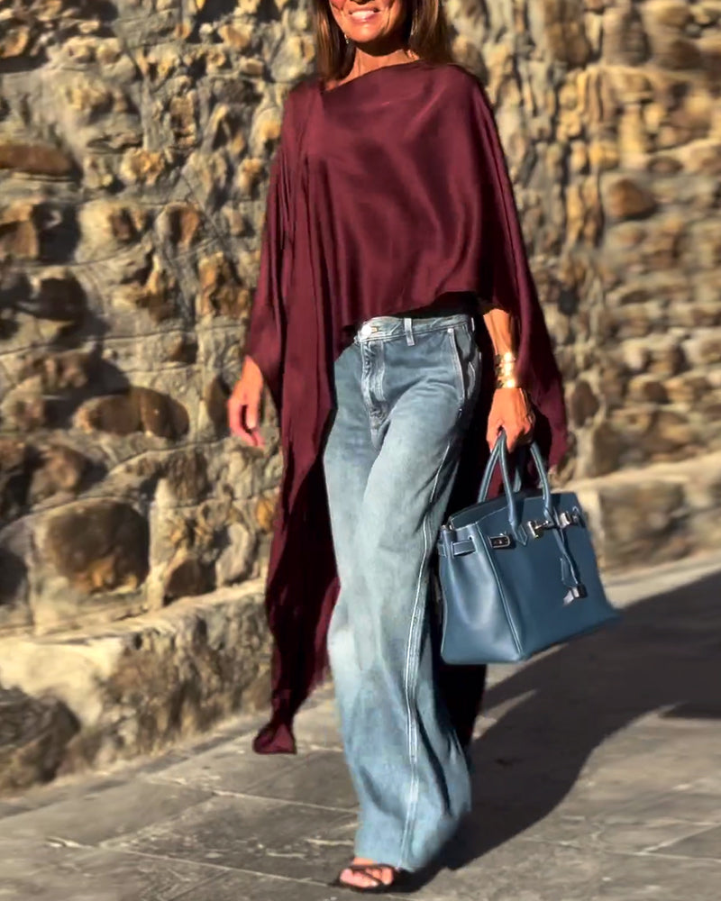 Nieregularna bluzka z Batmanem w jednolitym kolorze