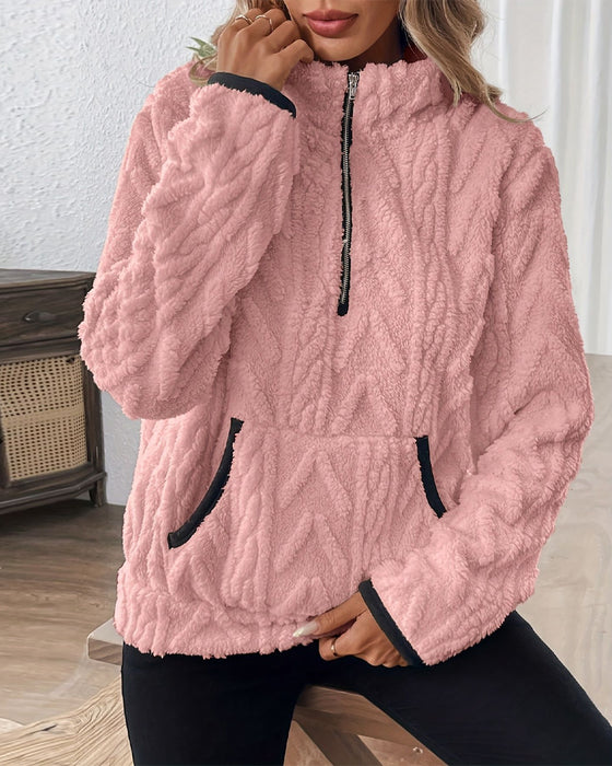 Bluza Z Klapami Zipper Przód Welurowy