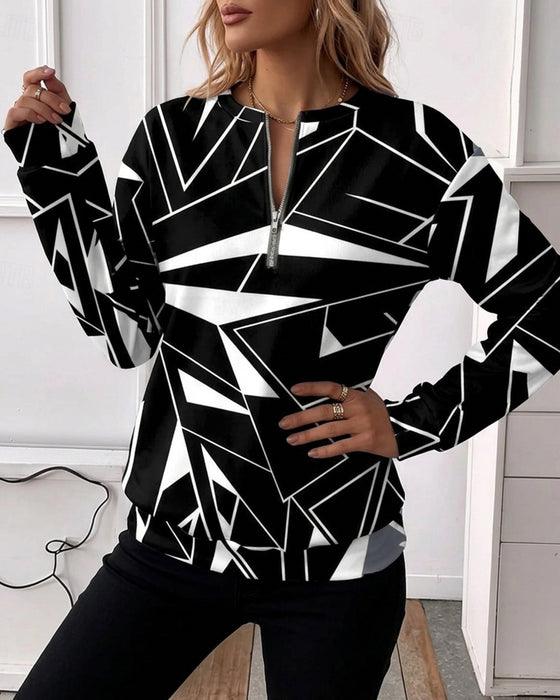 Sweatshirt Swobodny Zamek Błyskawiczny Długi Rękaw