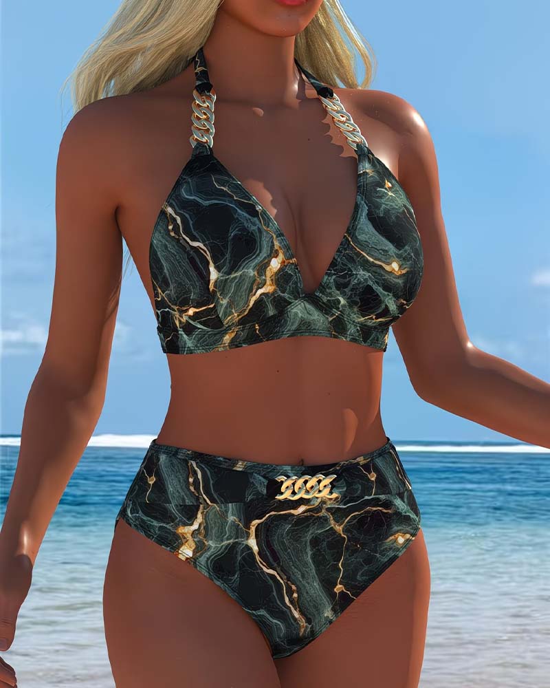 Bikini Wysoki Stan Łańcuszek Biustonosz Drukowany