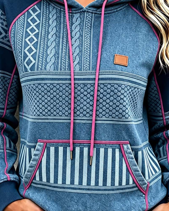 Hoodie Z Kapturem Długi Rękaw Luźny