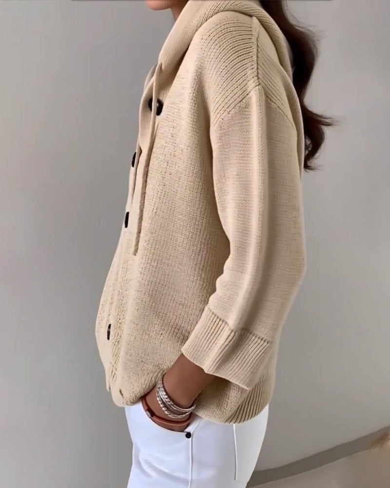 Jednokolorowy Kaptur Jednorzędowy Cardigan