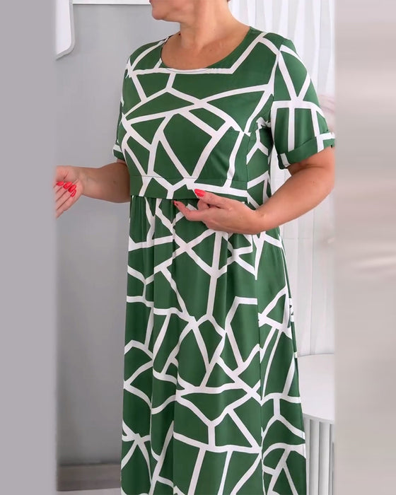 Sukienki Okrągły Dekolt Patchwork Casual Luźny