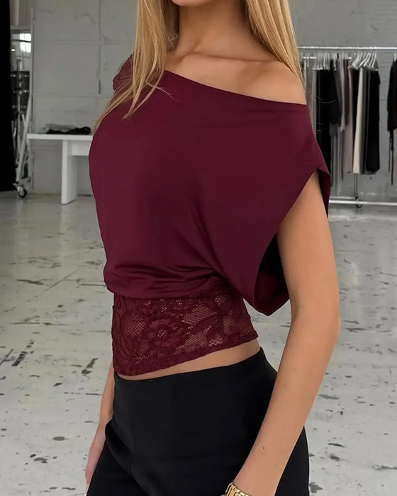 Bluzy Off-Shoulder Szykowny Koronka Patchwork