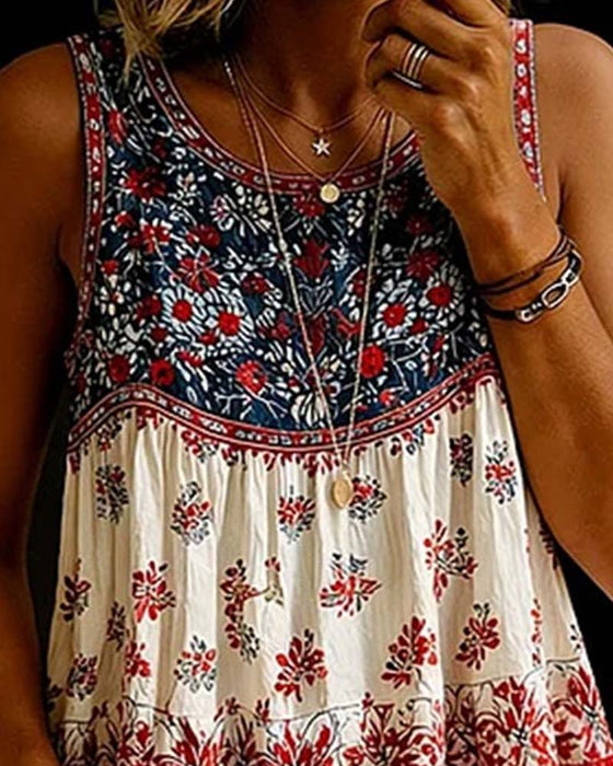 Tank Top Bez Rękawów Okrągły Dekolt Bohemian