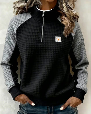 Bluza Stojący Kołnierz Wafel Kolorowy Blok