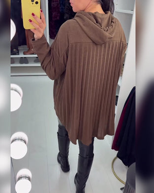 Nieregularna Luźna Jednokolorowa Bluza Z Kapturem I Długimi Rękawami