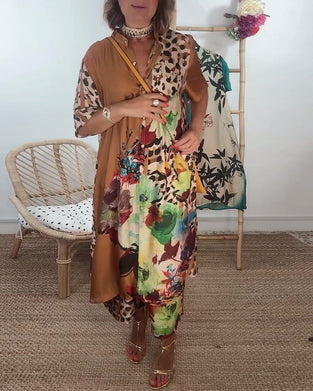 Dwuczęściowy komplet w stylu retro z kontrastowym nadrukiem