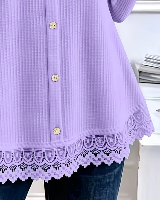 T-Shirt Długi Rękaw Wafel Patchwork