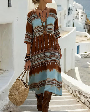 Sukienka Dekolt W Serek Drukowana Styl Boho