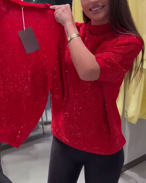 Sweter Turtleneck Krótki Rękaw Jednolity Kolor