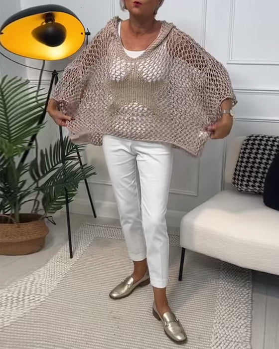 Sweter z kapturem w jednolitym kolorze z wycięciem w gwiazdki