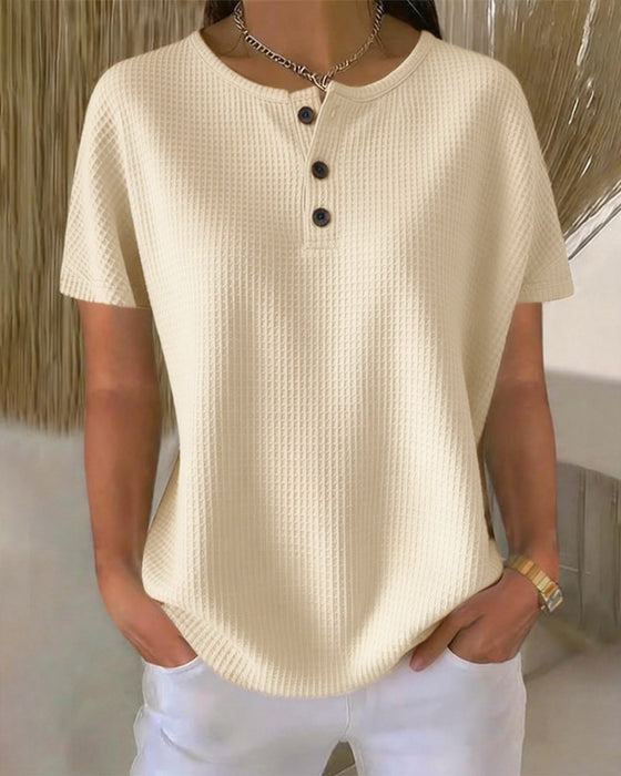 T-shirt Zapinany Dekolt V Casual