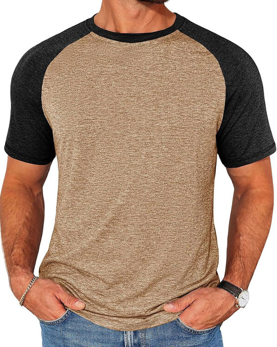 T-Shirt Kontrast Okrągły Dekolt Męski Dopasowany